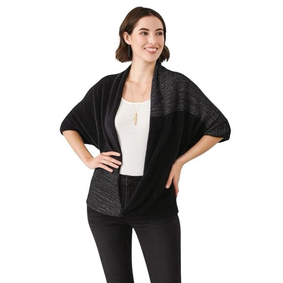 Stella & Dot Kaci Versatile 2-in-1 Scarf Wrap Knit Soft Black Metallic - Picture 1 of 10